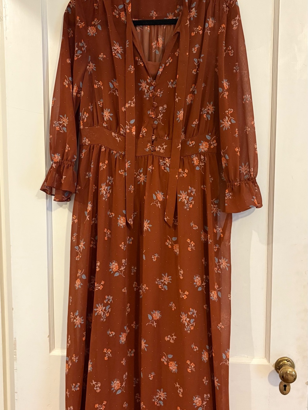 Madewell Georgette Tie-Neck Midi Dress in Forest Foral